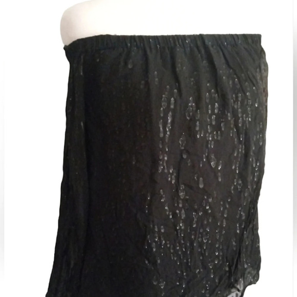 Lilly Pulitzer Emilee Black Metallic Silk Off The Shoulder Flowy Blouse Size XXS - Picture 4 of 7